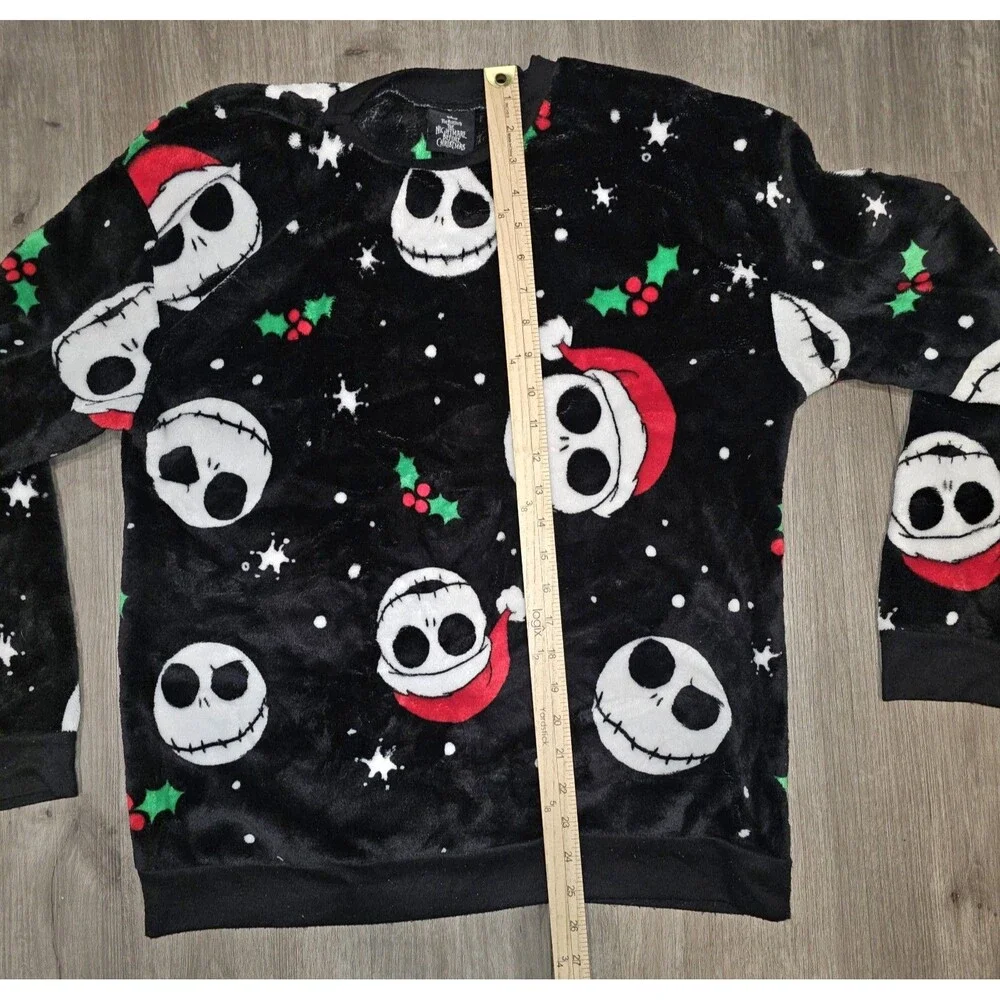 NBC Jack Skellington Plush Fleece Sweater Unisex L/XL - Disney Holiday Crewneck